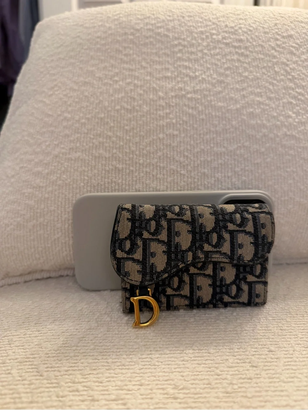 Dior Saddle Bloom Card Holder in Blue Dior Oblique Jacquard